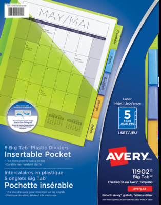 Index Dividers 5 Big Tab W/ Pockets Color