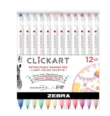 Clickart Retractable Marker 12 Pack Light