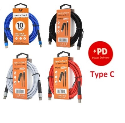Cable C To C 10ft 18w Fast Charge&Sync Cable