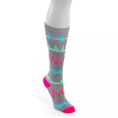 Grey Cardiac Rhythm Knee-Length Unisex Compression Socks