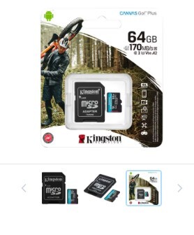Kingston  64 Gb Class 10/Uhs-I (U1) V10 Microsdxc - 100 Mb/S