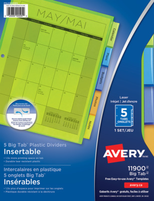 Index Dividers 5 Big Tab Color